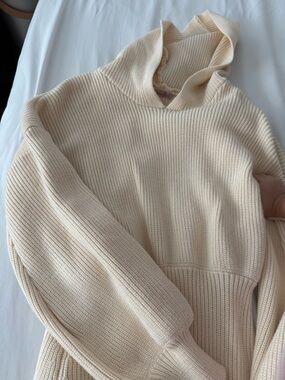 Sabo Skirt Cream Rib-Knit Mini Dress with Hood